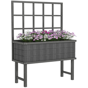 Wooden Raised Planter with Trellis for Vine Climbing Plants, Elevated Garden Bed with Drainage Holes and Bed Liner for Vegetables, Flowers, Herbs, 105 x 45 x 140cm, Grey