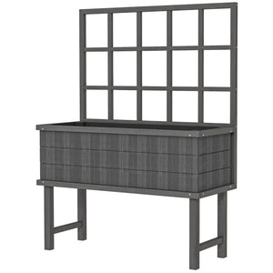 Wooden Raised Planter with Trellis for Vine Climbing Plants, Elevated Garden Bed with Drainage Holes and Bed Liner for Vegetables, Flowers, Herbs, 105 x 45 x 140cm, Grey