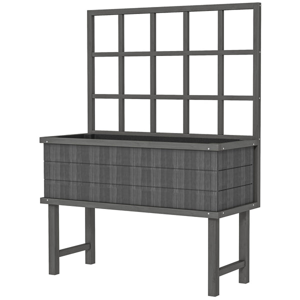 Wooden Raised Planter with Trellis for Vine Climbing Plants, Elevated Garden Bed with Drainage Holes and Bed Liner for Vegetables, Flowers, Herbs, 105 x 45 x 140cm, Grey