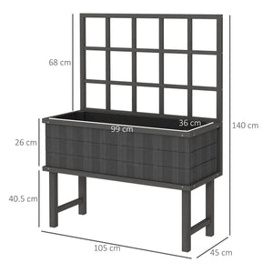 Wooden Raised Planter with Trellis for Vine Climbing Plants, Elevated Garden Bed with Drainage Holes and Bed Liner for Vegetables, Flowers, Herbs, 105 x 45 x 140cm, Grey