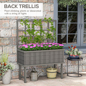 Wooden Raised Planter with Trellis for Vine Climbing Plants, Elevated Garden Bed with Drainage Holes and Bed Liner for Vegetables, Flowers, Herbs, 105 x 45 x 140cm, Grey