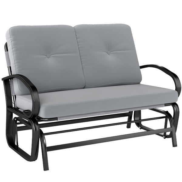 Outdoor Glider Bench, 2-Person Patio Rocker Loveseat with Tufted Cushions, Steel Frame for Porch, Garden Backyard, Gray