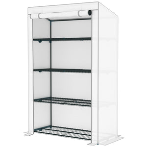 4 Tier Lean-to Mini Greenhouse with Reinforced PE Cover, Portable Small Greenhouse with Roll-Up Door, Grey Hemmed Edging, 110 x 50 x 171cm, Grey