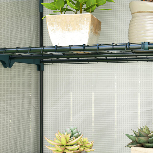 4 Tier Lean-to Mini Greenhouse with Reinforced PE Cover, Portable Small Greenhouse with Roll-Up Door, Grey Hemmed Edging, 110 x 50 x 171cm, Grey
