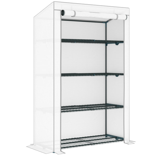 4 Tier Lean-to Mini Greenhouse with Reinforced PE Cover, Portable Small Greenhouse with Roll-Up Door, Grey Hemmed Edging, 110 x 50 x 171cm, Grey