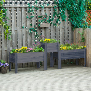 Raised Garden Bed Set of 3, Wooden Elevated Planter Box with Legs and Bed Liner, for Backyard and Patio to Grow Vegetables, Herbs, and Flowers, Gray