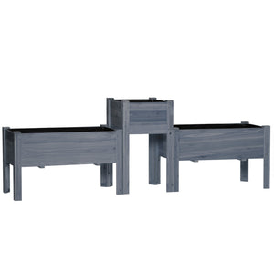 Raised Garden Bed Set of 3, Wooden Elevated Planter Box with Legs and Bed Liner, for Backyard and Patio to Grow Vegetables, Herbs, and Flowers, Gray