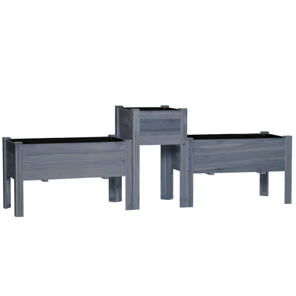 Raised Garden Bed Set of 3, Wooden Elevated Planter Box with Legs and Bed Liner, for Backyard and Patio to Grow Vegetables, Herbs, and Flowers, Gray