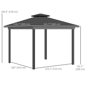 10' x 12' Outdoor Gazebo Canopy, Double Roof Hardtop Gazebo with Polycarbonate Roof, Steel Frame, Nettings and Curtains, for Garden, Lawn, Backyard and Deck, Light Grey