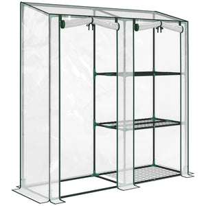 Mini Greenhouse, Portable Greenhouse with 3 Shelves, 2 Roll-up Doors, Garden Hot House for Patio Garden Backyard, 56.3" x 17.7" x 59.4", Clear