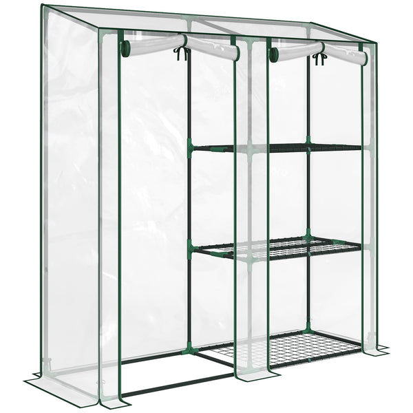 Mini Greenhouse, Portable Greenhouse with 3 Shelves, 2 Roll-up Doors, Garden Hot House for Patio Garden Backyard, 56.3" x 17.7" x 59.4", Clear