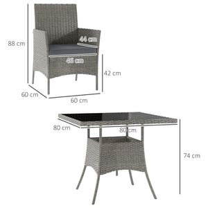 4 Seater Rattan Dining Set with Cushions, 5 Pieces Garden Dining Set with Glass Tabletop, PE Rattan Garden Furniture Set with Dining Table and Armchairs for Patio, Balcony, Light Grey