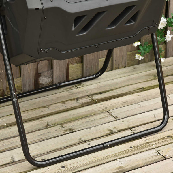 160L Tumbling Compost Bin Outdoor Dual Chamber 360° Rotating Composter, Garden Compost Bin w/ Sliding Doors & Solid Steel Frame, Black