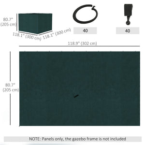 10' x 10' Universal Gazebo Sidewall Set with 4 Panels, Hooks/C-Rings Included for Pergolas & Cabanas, Slate Grey