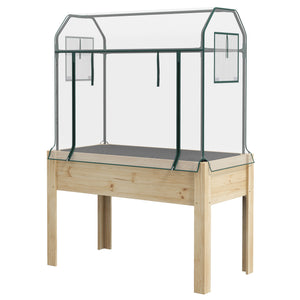 Wooden Raised Planter with Plastic Greenhouse Cover and Bed Liner, Elevated Garden Bed for Vegetables, Flowers, Herbs, 115 x 60 x 165cm, Clear