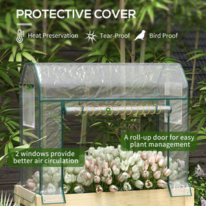 Wooden Raised Planter with Plastic Greenhouse Cover and Bed Liner, Elevated Garden Bed for Vegetables, Flowers, Herbs, 115 x 60 x 165cm, Clear