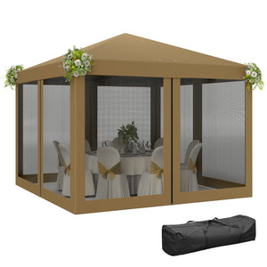 3 x 3 m Pop Up Gazebo, 420D Garden Tent Canopy with Removable Mesh Sidewall Netting, Carry Bag for Garden Patio Outdoor, Khaki