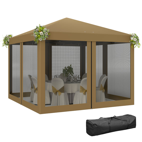 3 x 3 m Pop Up Gazebo, 420D Garden Tent Canopy with Removable Mesh Sidewall Netting, Carry Bag for Garden Patio Outdoor, Khaki