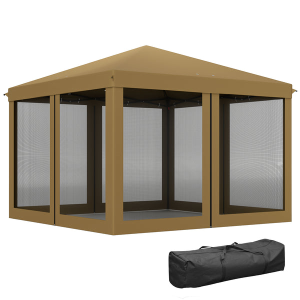 3 x 3 m Pop Up Gazebo, 420D Garden Tent Canopy with Removable Mesh Sidewall Netting, Carry Bag for Garden Patio Outdoor, Khaki