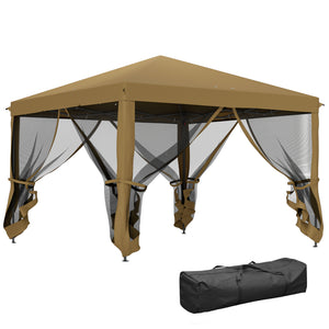 3 x 3 m Pop Up Gazebo, 420D Garden Tent Canopy with Removable Mesh Sidewall Netting, Carry Bag for Garden Patio Outdoor, Khaki