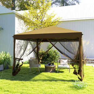 3 x 3 m Pop Up Gazebo, 420D Garden Tent Canopy with Removable Mesh Sidewall Netting, Carry Bag for Garden Patio Outdoor, Khaki