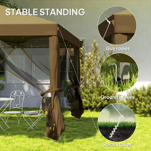 3 x 3 m Pop Up Gazebo, 420D Garden Tent Canopy with Removable Mesh Sidewall Netting, Carry Bag for Garden Patio Outdoor, Khaki
