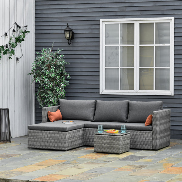 3-Piece Patio Furniture Set Modern Sectional Sofa Rattan Chair Wicker Conversation Set Outdoor Hand Woven Rattan Wicker Furniture Patio Coffee Table Sofa Set, Grey