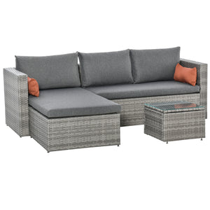 3-Piece Patio Furniture Set Modern Sectional Sofa Rattan Chair Wicker Conversation Set Outdoor Hand Woven Rattan Wicker Furniture Patio Coffee Table Sofa Set, Grey