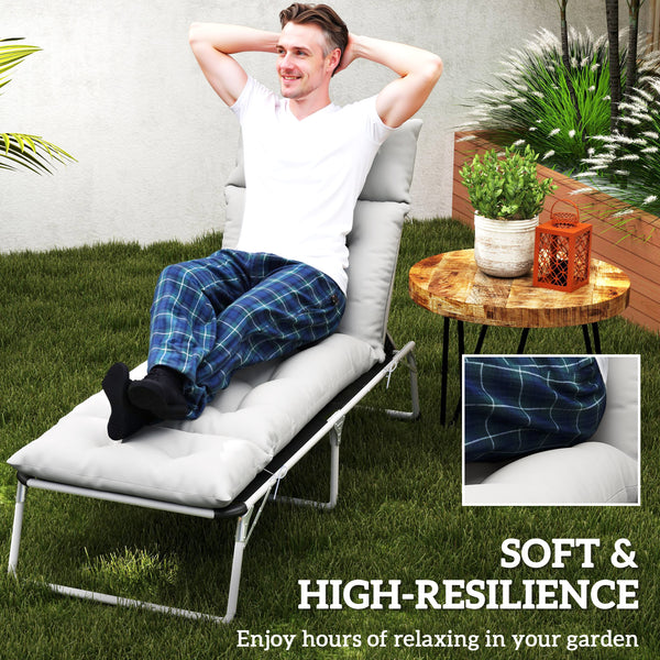 Sun Lounger Cushions Only, 190x56x10cm Garden Lounge Chair Cushions, UPF20+ 220gsm Fabric, Thick Sunbed Replacement Pads with 6 Ties, Light Grey