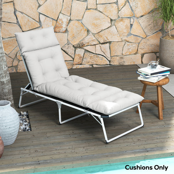 Sun Lounger Cushions Only, 190x56x10cm Garden Lounge Chair Cushions, UPF20+ 220gsm Fabric, Thick Sunbed Replacement Pads with 6 Ties, Light Grey