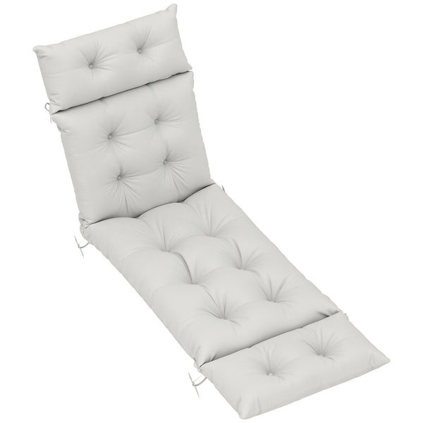 Sun Lounger Cushions Only, 190x56x10cm Garden Lounge Chair Cushions, UPF20+ 220gsm Fabric, Thick Sunbed Replacement Pads with 6 Ties, Light Grey