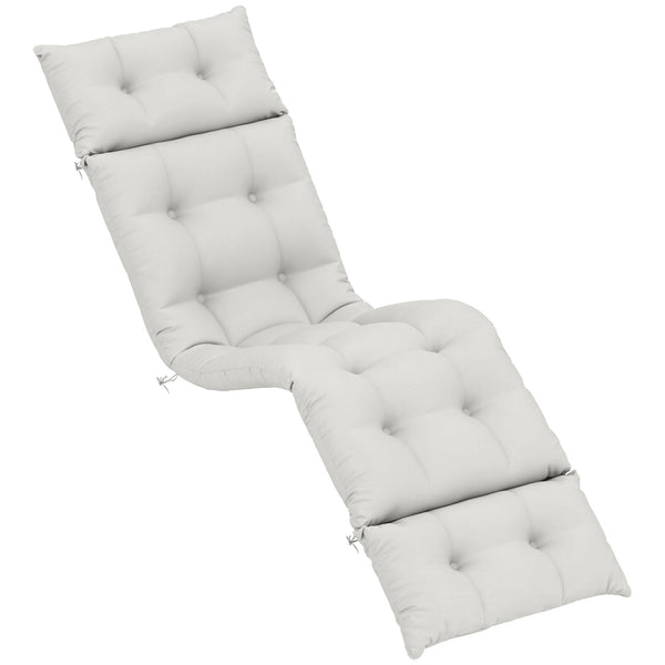 Sun Lounger Cushions Only, 190x56x10cm Garden Lounge Chair Cushions, UPF20+ 220gsm Fabric, Thick Sunbed Replacement Pads with 6 Ties, Light Grey