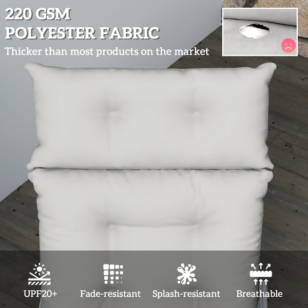 Sun Lounger Cushions Only, 190x56x10cm Garden Lounge Chair Cushions, UPF20+ 220gsm Fabric, Thick Sunbed Replacement Pads with 6 Ties, Light Grey