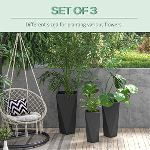Outsunny Set of 3 Tall Planters, 28.75", 24.5", 20.5", MgO Indoor Outdoor Planters with Drainage Holes, Stackable Flower Pots for Garden, Patio, Balcony, Front Door, Black