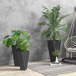 Outsunny Set of 3 Tall Planters, 28.75", 24.5", 20.5", MgO Indoor Outdoor Planters with Drainage Holes, Stackable Flower Pots for Garden, Patio, Balcony, Front Door, Black