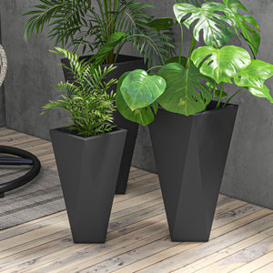 Outsunny Set of 3 Tall Planters, 28.75", 24.5", 20.5", MgO Indoor Outdoor Planters with Drainage Holes, Stackable Flower Pots for Garden, Patio, Balcony, Front Door, Black