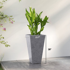 28 Inch Tall Planters for Outdoor Plants, Set of 3 Plastic Flower Pots with Marble Finish and Drainage Holes, Stackable Tapered Large Planters for Indoor Plants, Front Porch Decor, Gray