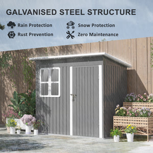 7 x 4ft Storage Shed Galvanised Steel Garden Shed, Metal Shed with Foundation Kit, Window, Lockable Wide Door and Air Vents for Outdoor Patio, Dark Grey