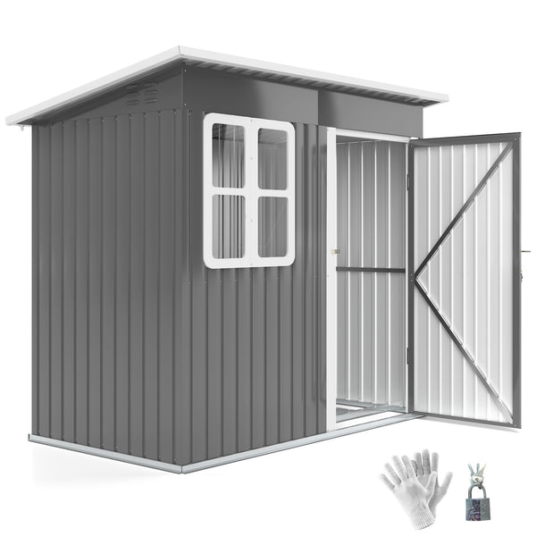 7 x 4ft Storage Shed Galvanised Steel Garden Shed, Metal Shed with Foundation Kit, Window, Lockable Wide Door and Air Vents for Outdoor Patio, Dark Grey