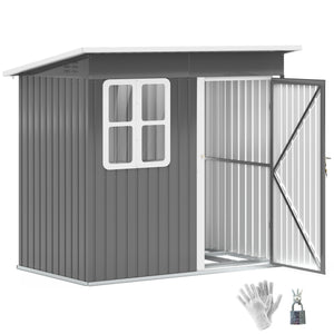 7 x 4ft Storage Shed Galvanised Steel Garden Shed, Metal Shed with Foundation Kit, Window, Lockable Wide Door and Air Vents for Outdoor Patio, Dark Grey