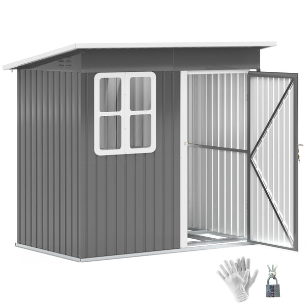 7 x 4ft Storage Shed Galvanised Steel Garden Shed, Metal Shed with Foundation Kit, Window, Lockable Wide Door and Air Vents for Outdoor Patio, Dark Grey