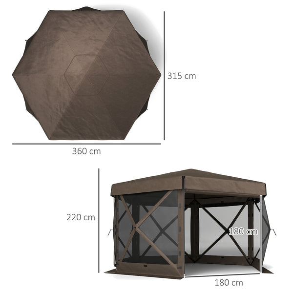 3 x 3(m) Hexagon Pop Up Gazebo with 5 Sides and Carry Bag, Waterproof, UV Resistant Party Tent Instant Event Shelter with Netting for Garden, Patio, Brown