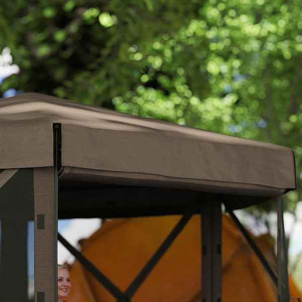 3 x 3(m) Hexagon Pop Up Gazebo with 5 Sides and Carry Bag, Waterproof, UV Resistant Party Tent Instant Event Shelter with Netting for Garden, Patio, Brown