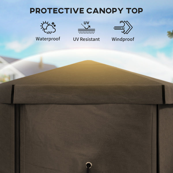 3 x 3(m) Hexagon Pop Up Gazebo with 5 Sides and Carry Bag, Waterproof, UV Resistant Party Tent Instant Event Shelter with Netting for Garden, Patio, Brown