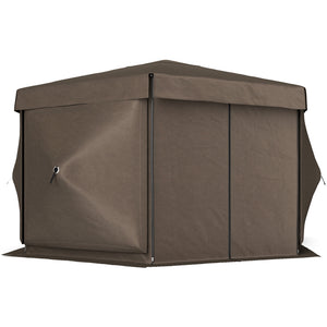 3 x 3(m) Hexagon Pop Up Gazebo with 5 Sides and Carry Bag, Waterproof, UV Resistant Party Tent Instant Event Shelter with Netting for Garden, Patio, Brown