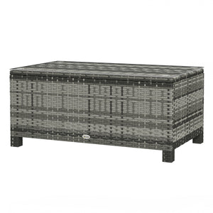 Rattan Coffee Table, Patio Side Table, Hand-woven Wicker Furniture with Tempered Glass Top Outdoor Garden Patio, Grey