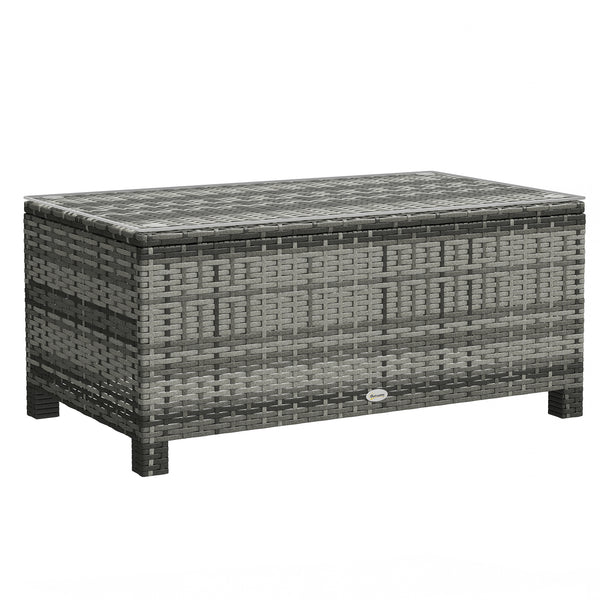 Rattan Coffee Table, Patio Side Table, Hand-woven Wicker Furniture with Tempered Glass Top Outdoor Garden Patio, Grey