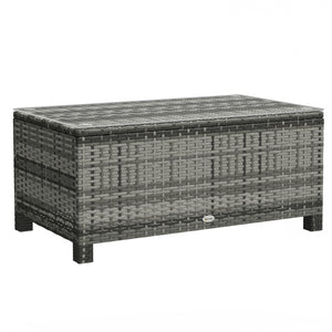 Rattan Coffee Table, Patio Side Table, Hand-woven Wicker Furniture with Tempered Glass Top Outdoor Garden Patio, Grey