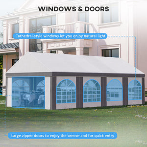 8 x 4m Galvanised Party Tent, Marquee Gazebo with Sides, Eight Windows and Double Doors, for Parties, Wedding and Events