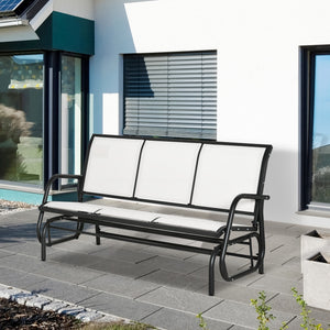 3-Seat Outdoor Glider Chair, Patio Glider Outdoor Rocking Chair with Steel Frame, Sling Fabric Seat for Garden, Backyard, Lawn, Cream White